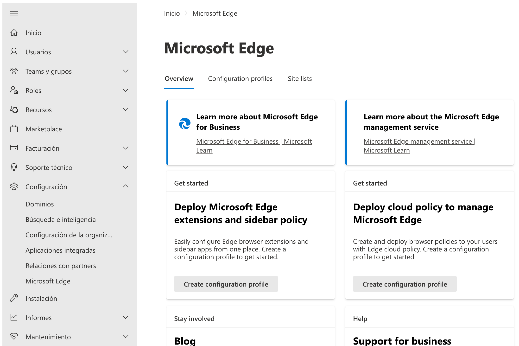 Pagima inicial gestion MS Edge