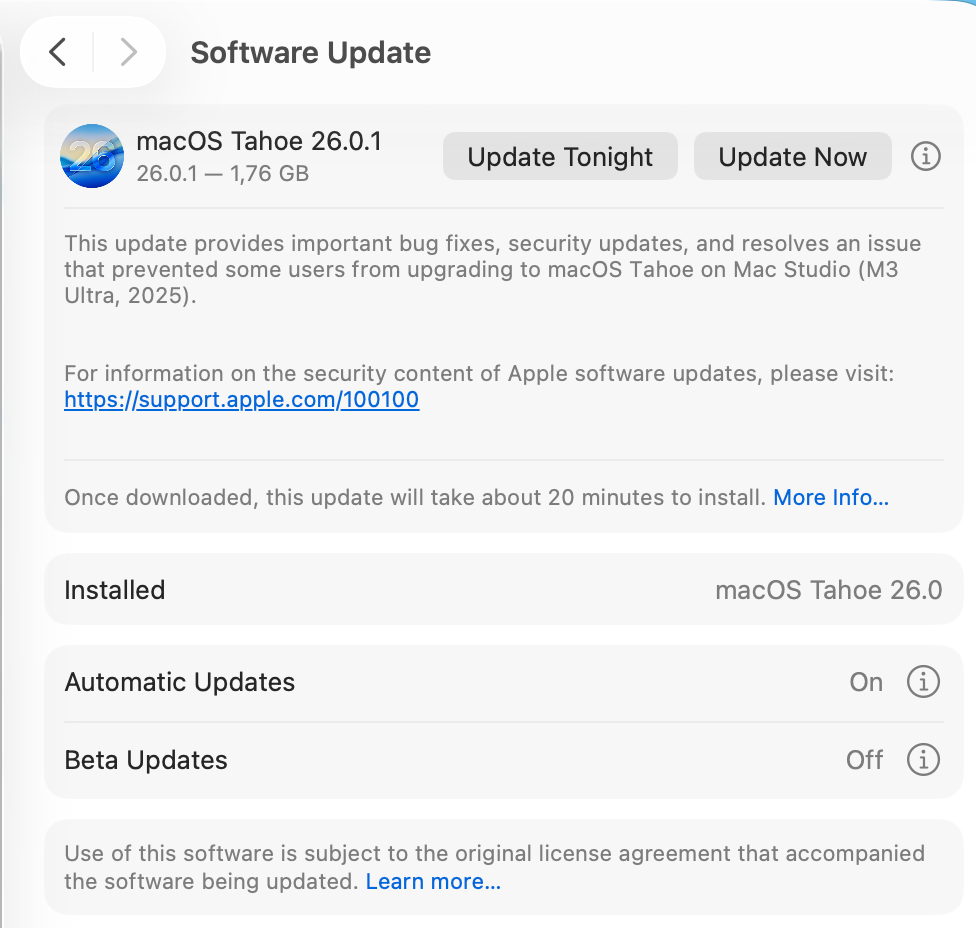 Actualiza a macOS26.0.1